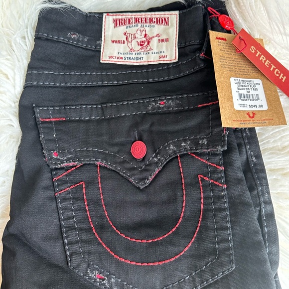 Half Off! True Religion Men’s Black Big T Jeans With Red Stitching - Picture 3 of 10